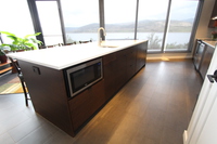 Thumb kitchen  contemporary style  quartersawn walnut  dark color  banded doors  frameless construction